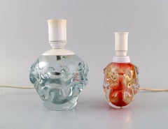 Scandinavian Glass Artist, Two Table Lamps in Mouth-Blown Art Glass, Mid-20th C.