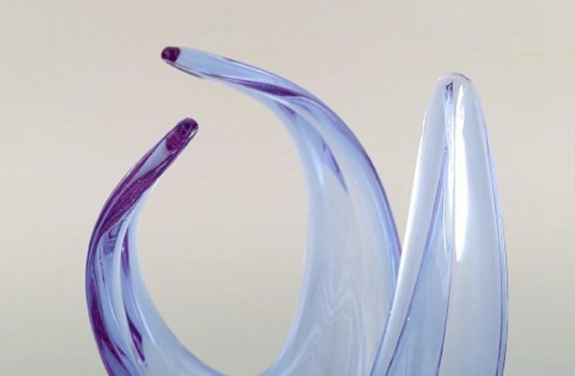 Mid-20th Century Scandinavian Glass Artist, Vase / Bowl in Light Blue Mouth Blown Art Glass