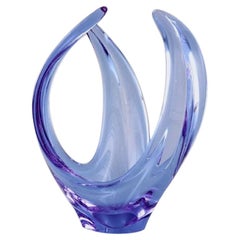Vintage Scandinavian Glass Artist, Vase / Bowl in Light Blue Mouth Blown Art Glass