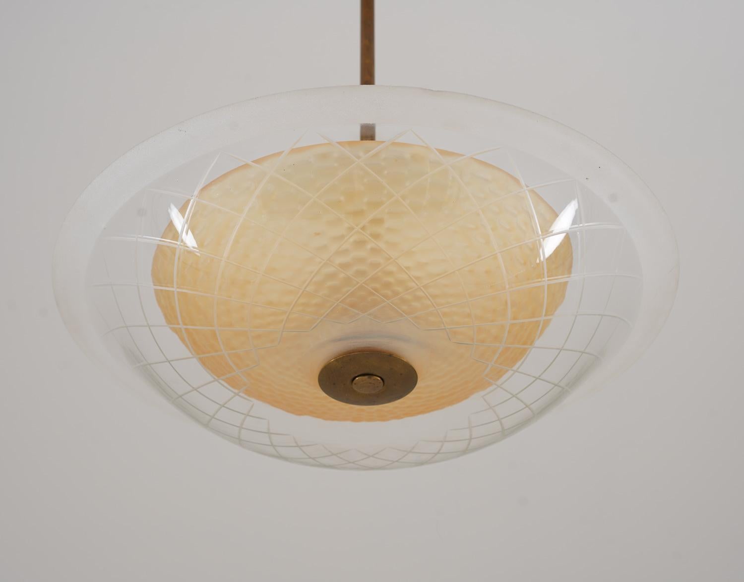 Swedish Scandinavian Glass Flush Mount by Orrefors, Sweden