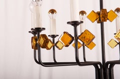 Scandinavian Glass and Iron Chandelier by Svend Aage Holm Sorensen