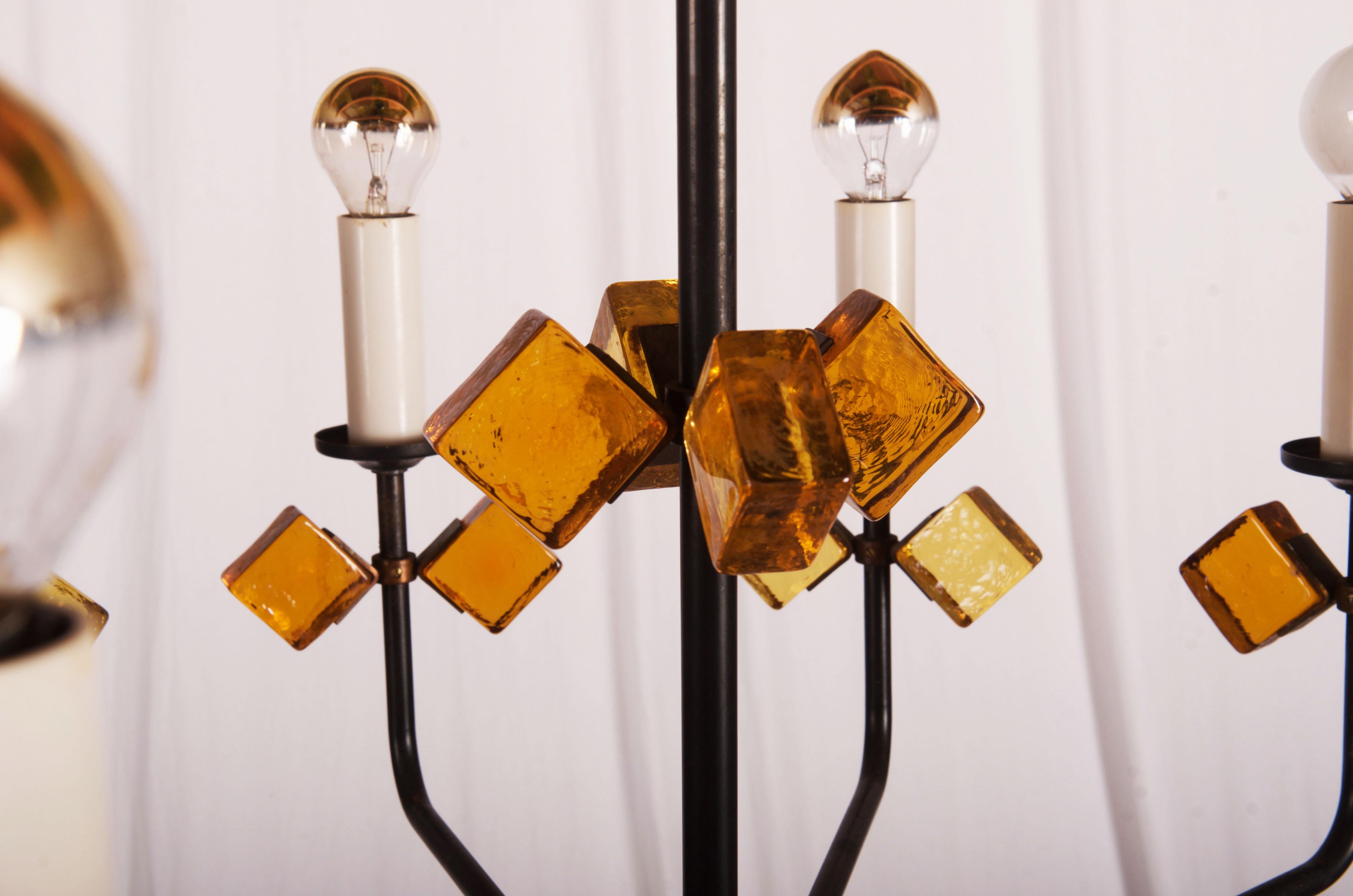 Mid-20th Century Scandinavian Glass and Iron Chandelier by Svend Aage Holm Sorensen For Sale