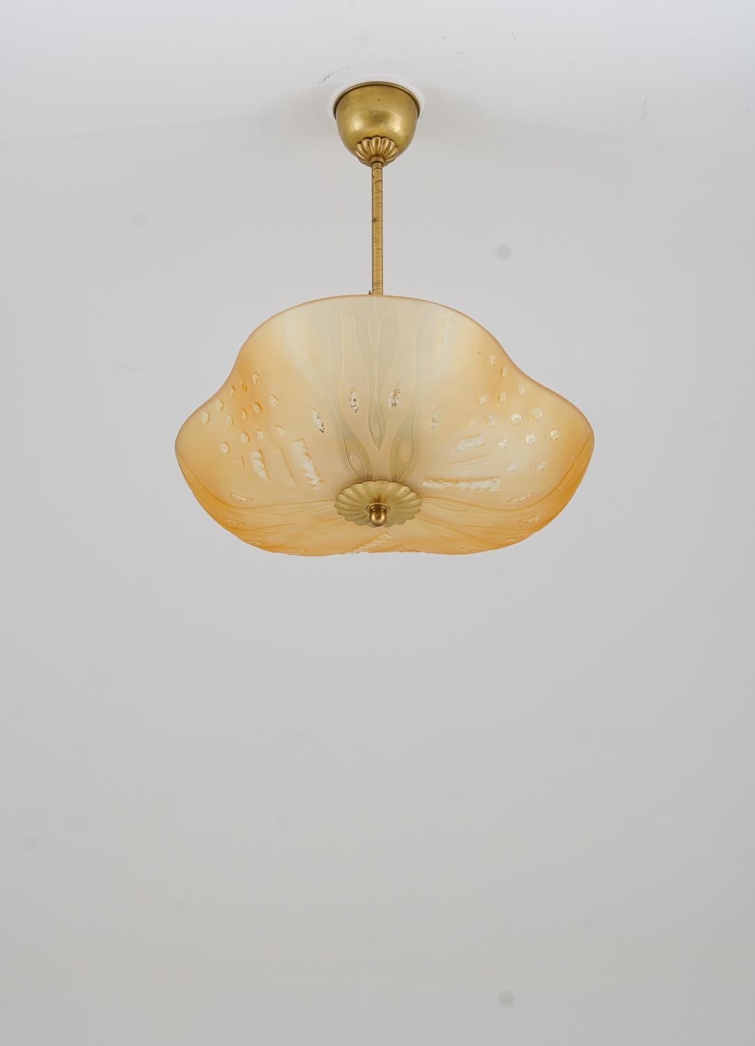 20th Century Scandinavian Glass Pendant or Flush Mount, Swedish Modern, 1940s For Sale