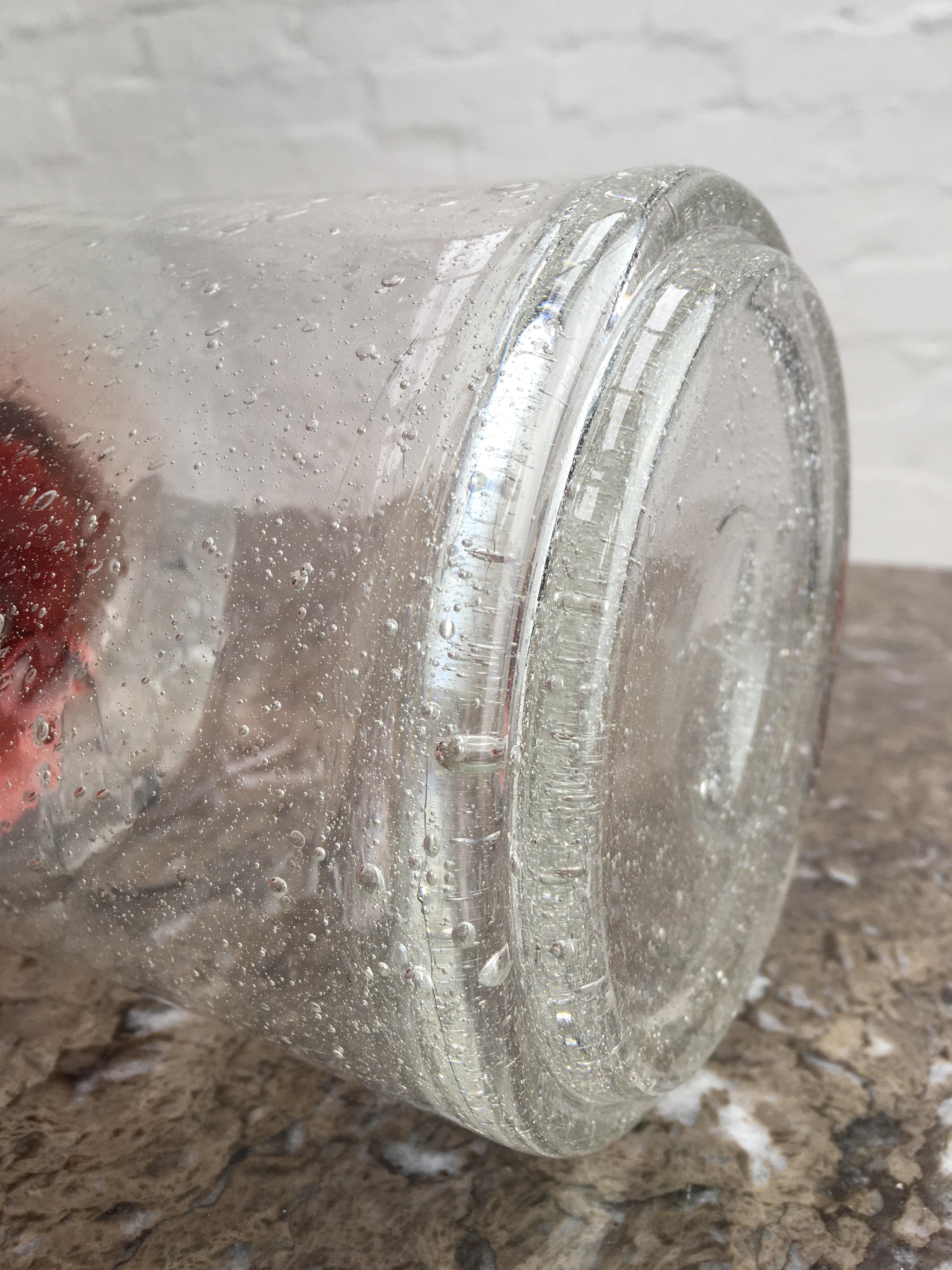 Scandinavian Glass Vase Ombre Crimson and Clear Bubble Brutalist Unsigned, 1970s For Sale 5