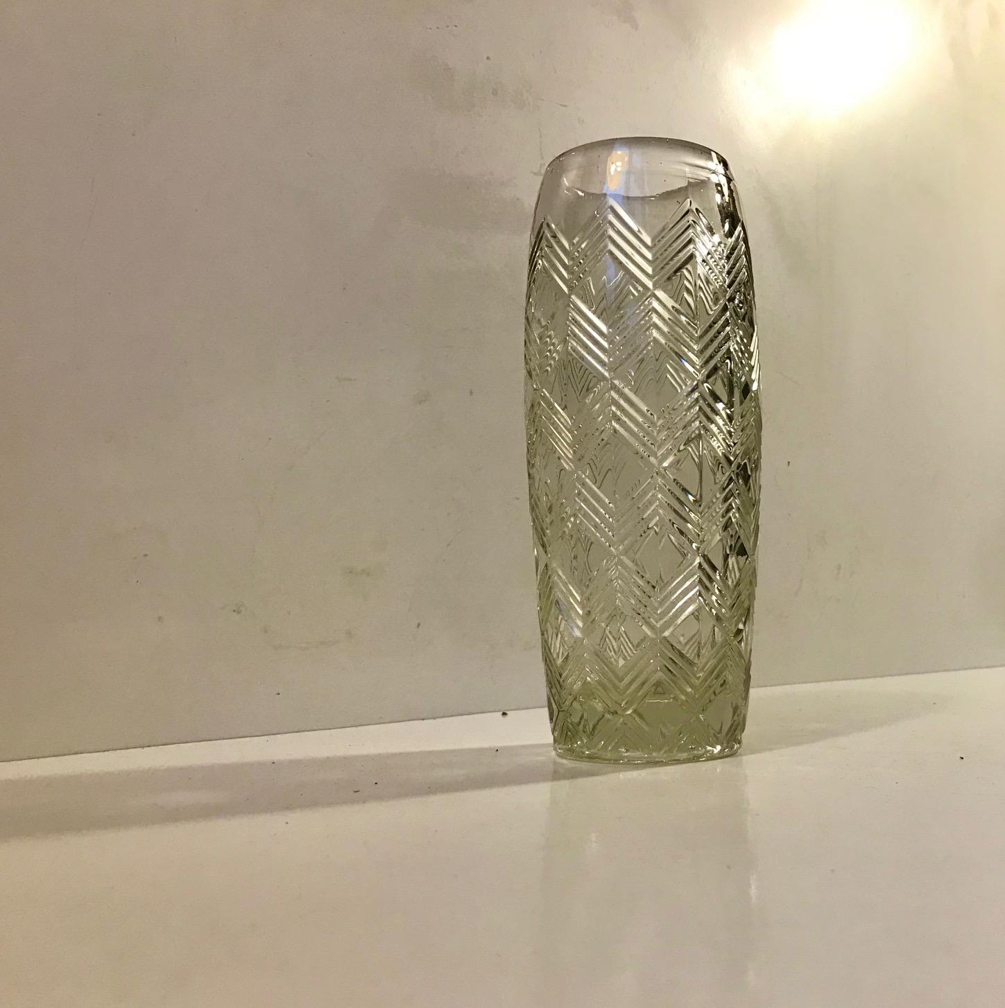 Danish Scandinavian Glass Vase with Arrows, 1930s For Sale