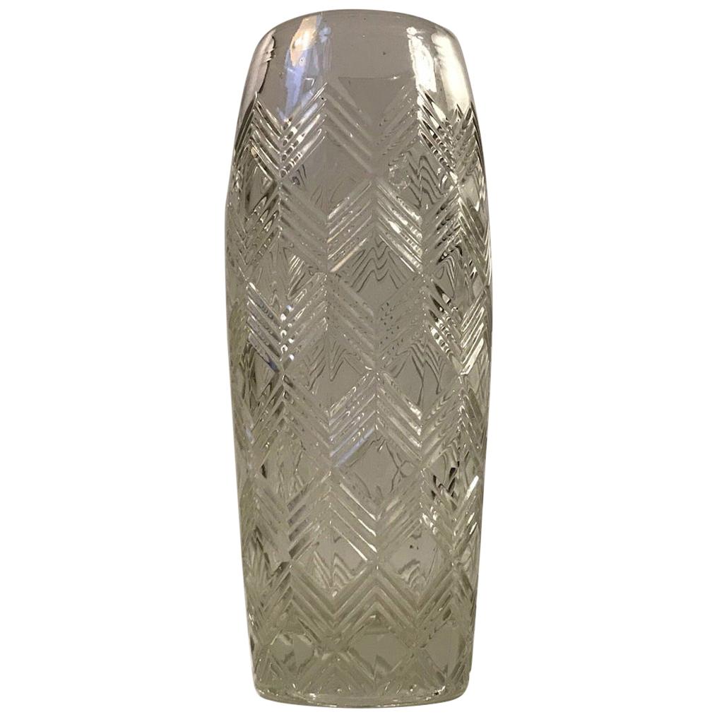 Scandinavian Glass Vase with Arrows, 1930s For Sale
