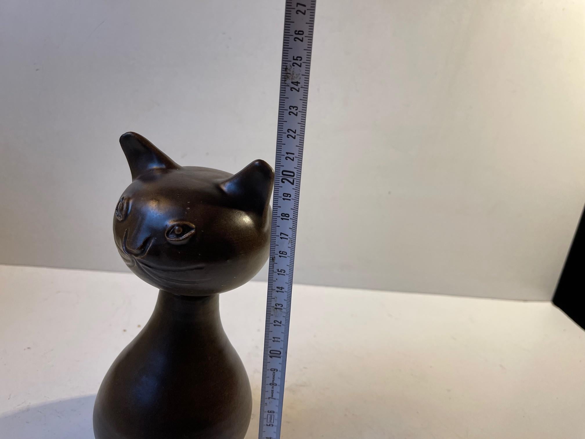 Scandinavian Glazed Ceramic Cat Decanter or Vase by Bjerre, 1970s In Good Condition For Sale In Esbjerg, DK