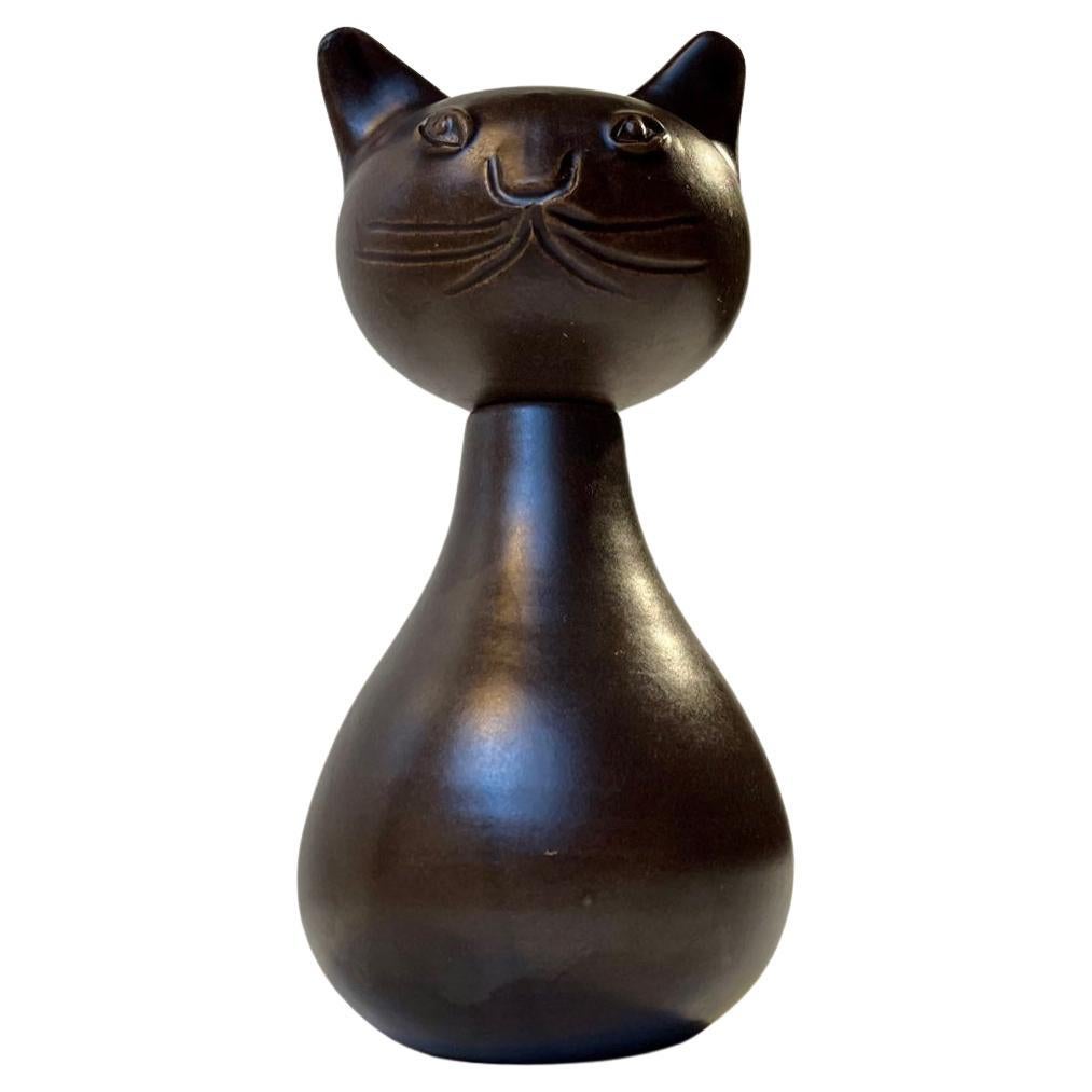 Carafe ou vase scandinave en céramique émaillée représentant un chat, par Bjerre, 1970