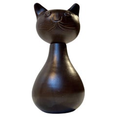 Vintage Scandinavian Glazed Ceramic Cat Decanter or Vase by Bjerre, 1970s