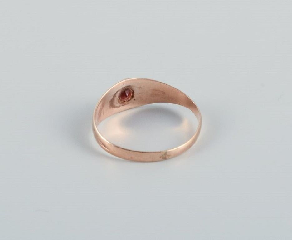 Women's Scandinavian Goldsmith, Gold Ring Adorned with Red Stone, 1920-1930s For Sale