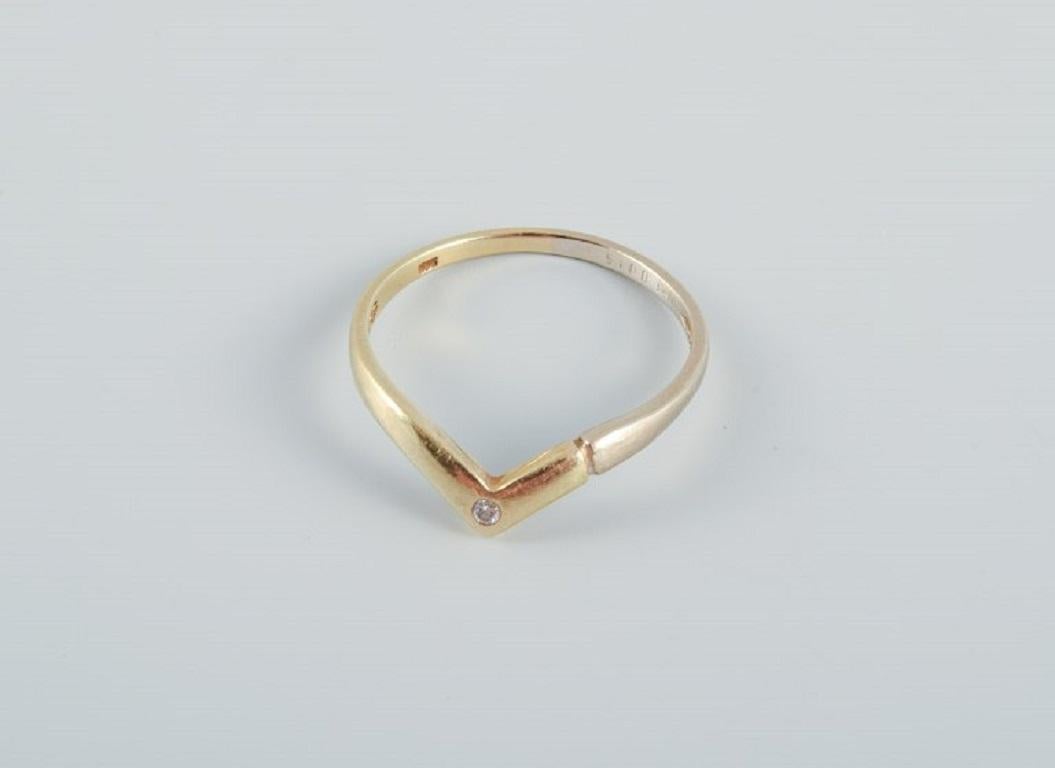 Brilliant Cut Scandinavian Goldsmith, Modernist Gold Ring Adorned with Brilliant For Sale