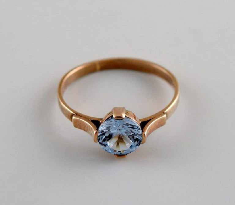 Scandinavian goldsmith. Vintage ring in 14 carat gold with light blue stone. For Sale at 1stDibs