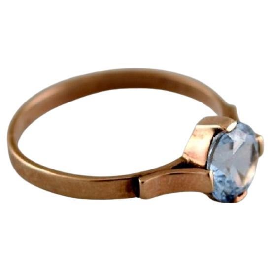Scandinavian goldsmith. Vintage ring in 14 carat gold with light blue stone. For Sale at 1stDibs