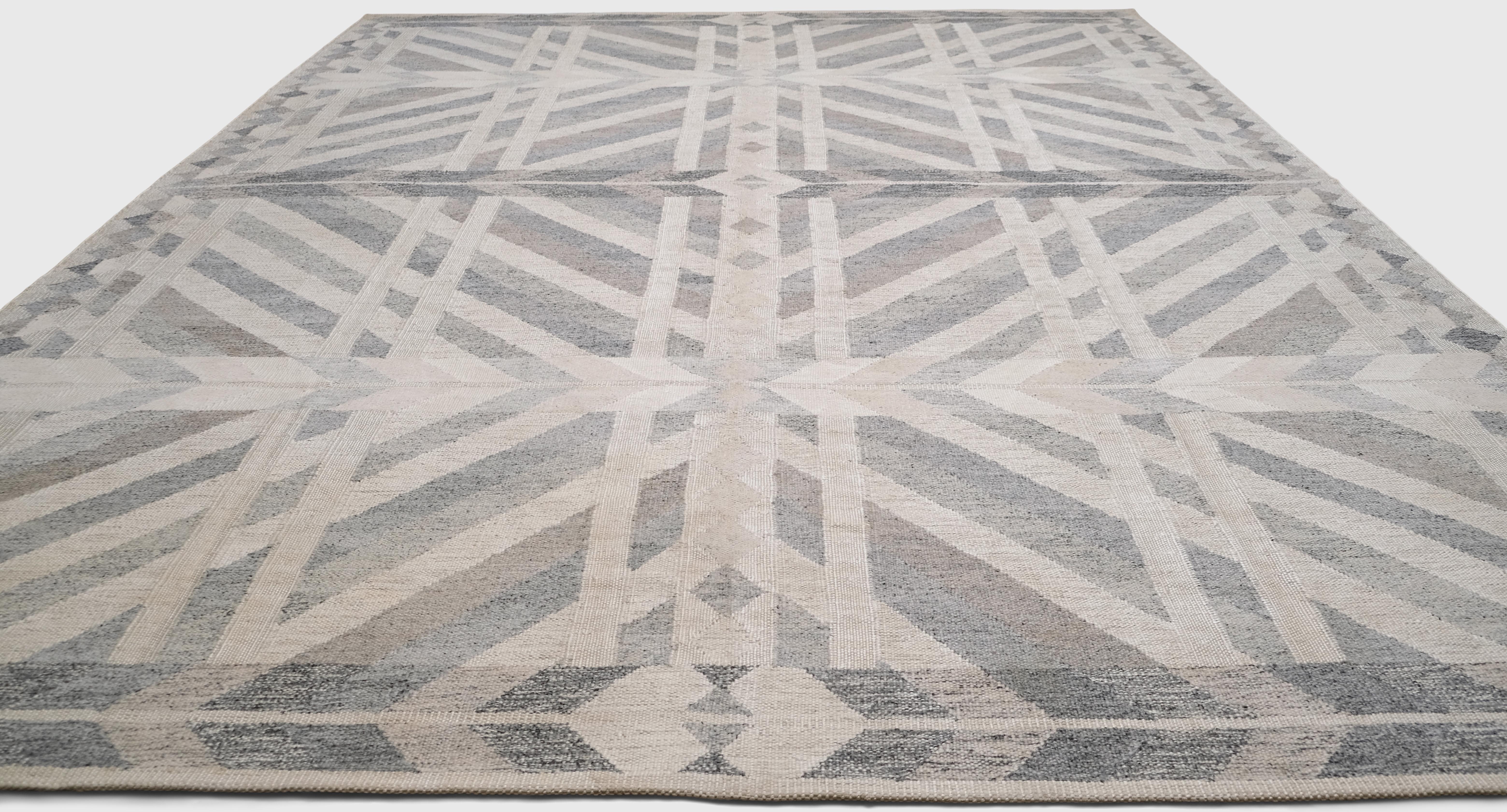 Skandinavischer grau- elfenbeinfarbener Teppich aus Wollmischung 11'10''x15' (Moderne) im Angebot