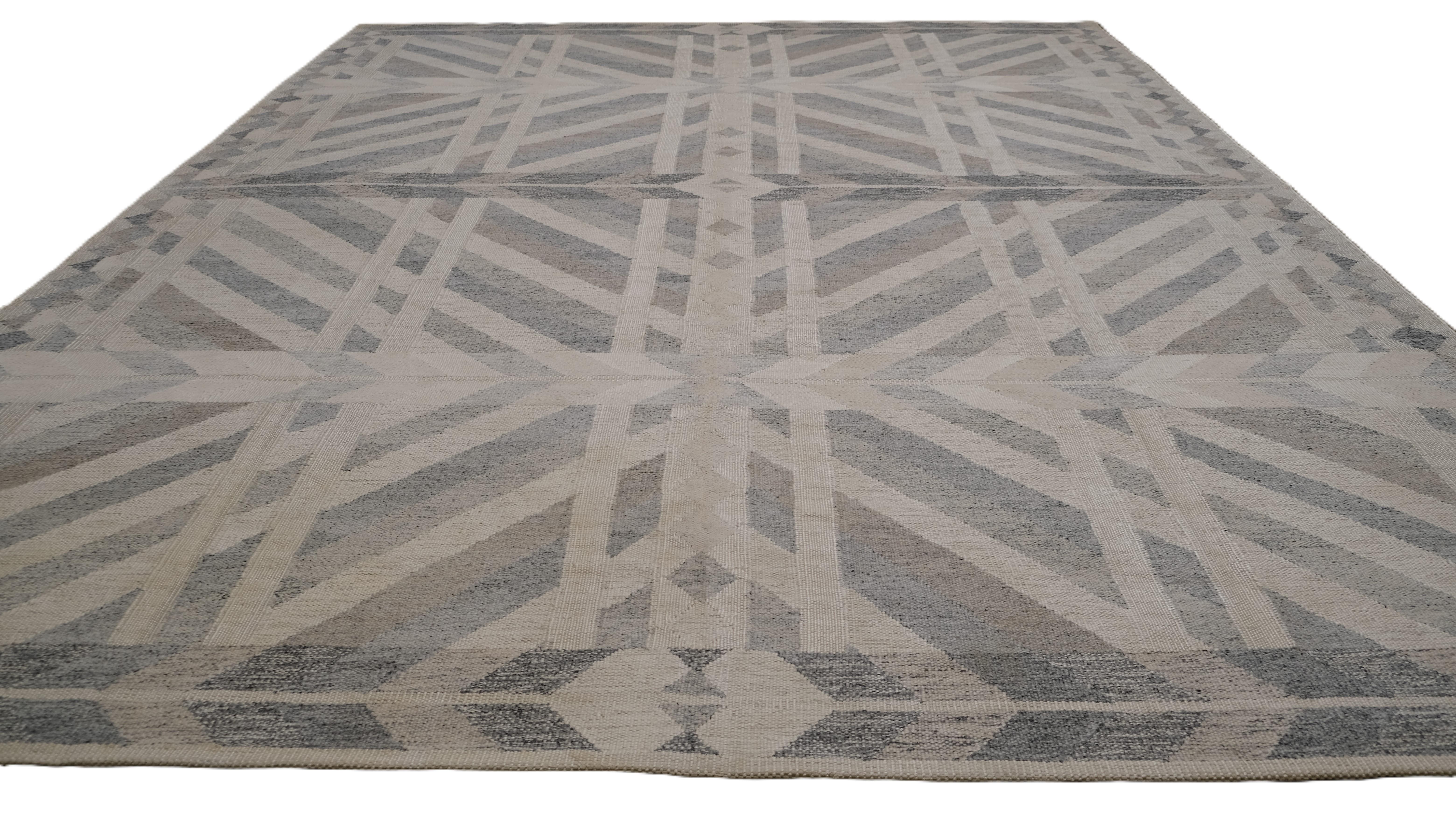 Skandinavischer grau- elfenbeinfarbener Teppich aus Wollmischung 11'10''x15' im Zustand „Neu“ im Angebot in Torrance, CA
