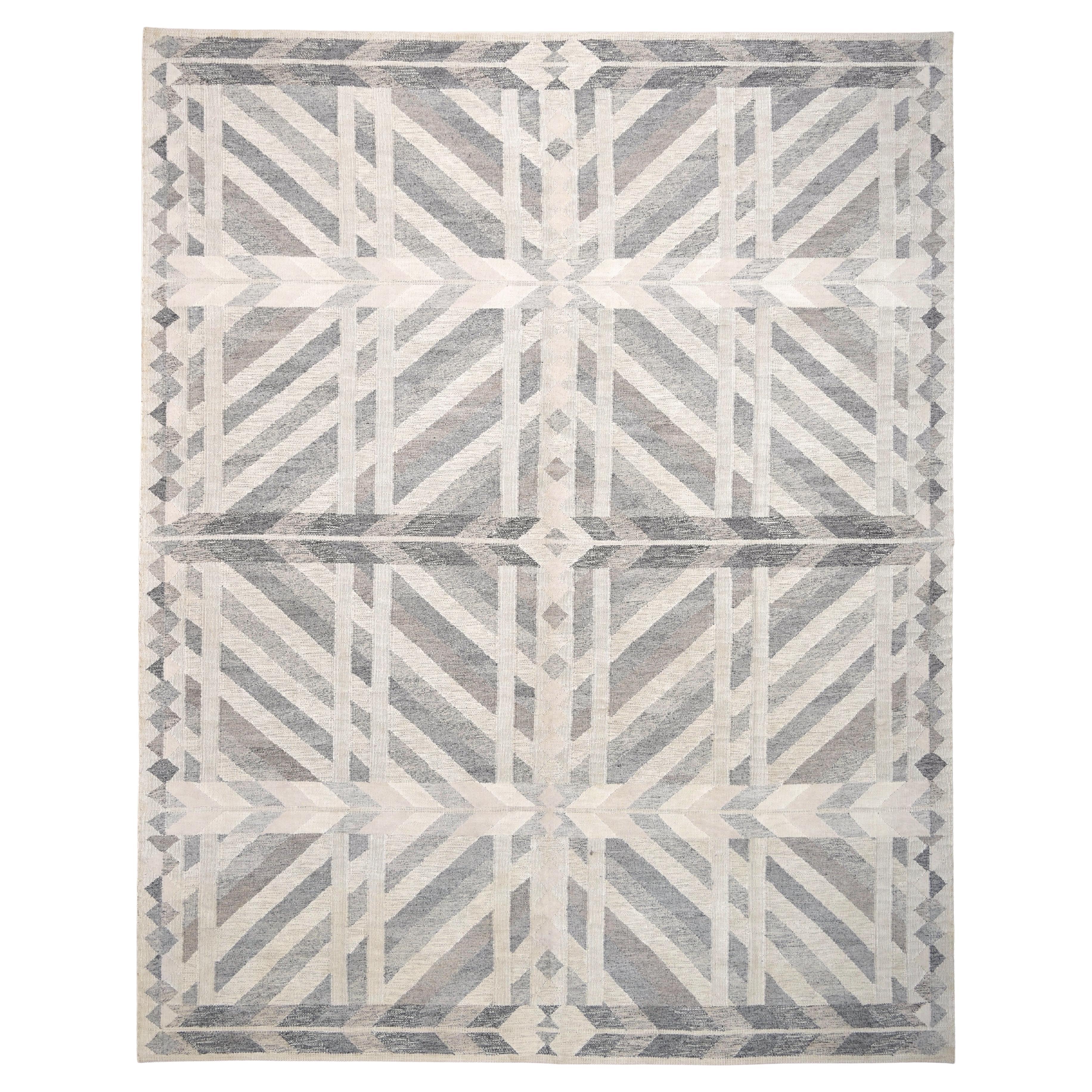 Scandinavian Gray Ivory Hand Wool Blend Rug 11'10''x15'