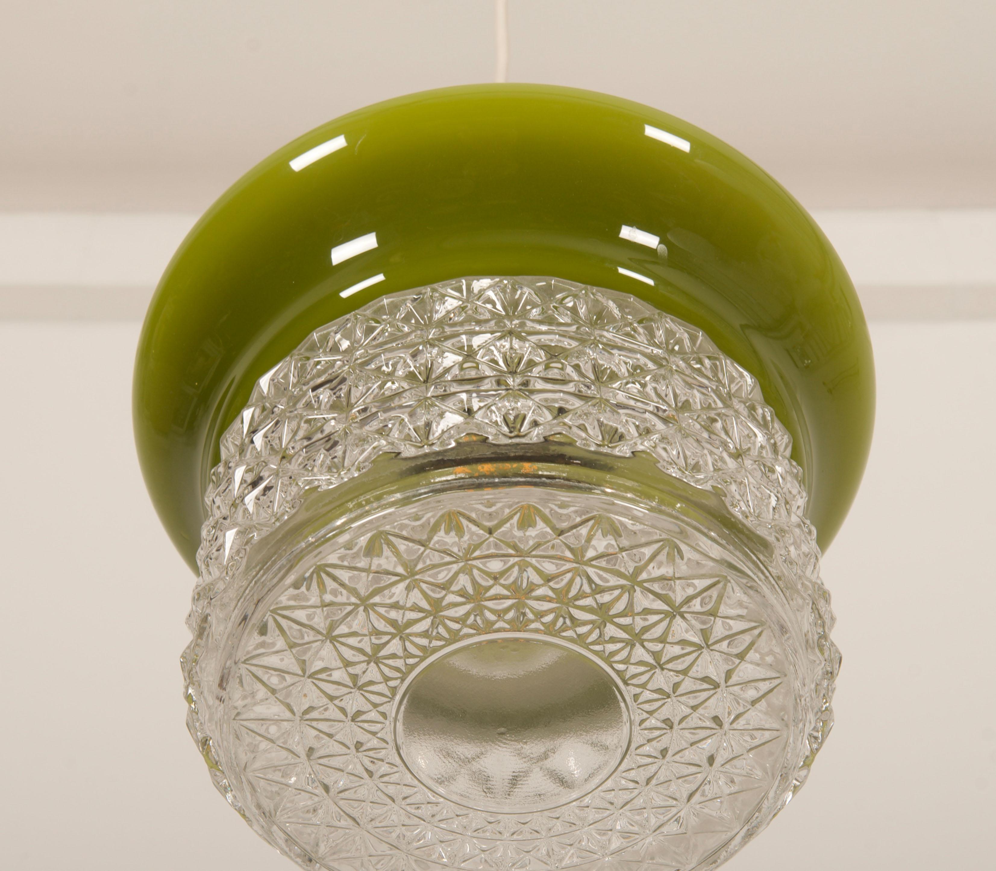 Swedish Scandinavian Green Glass Pendant Lamp For Sale