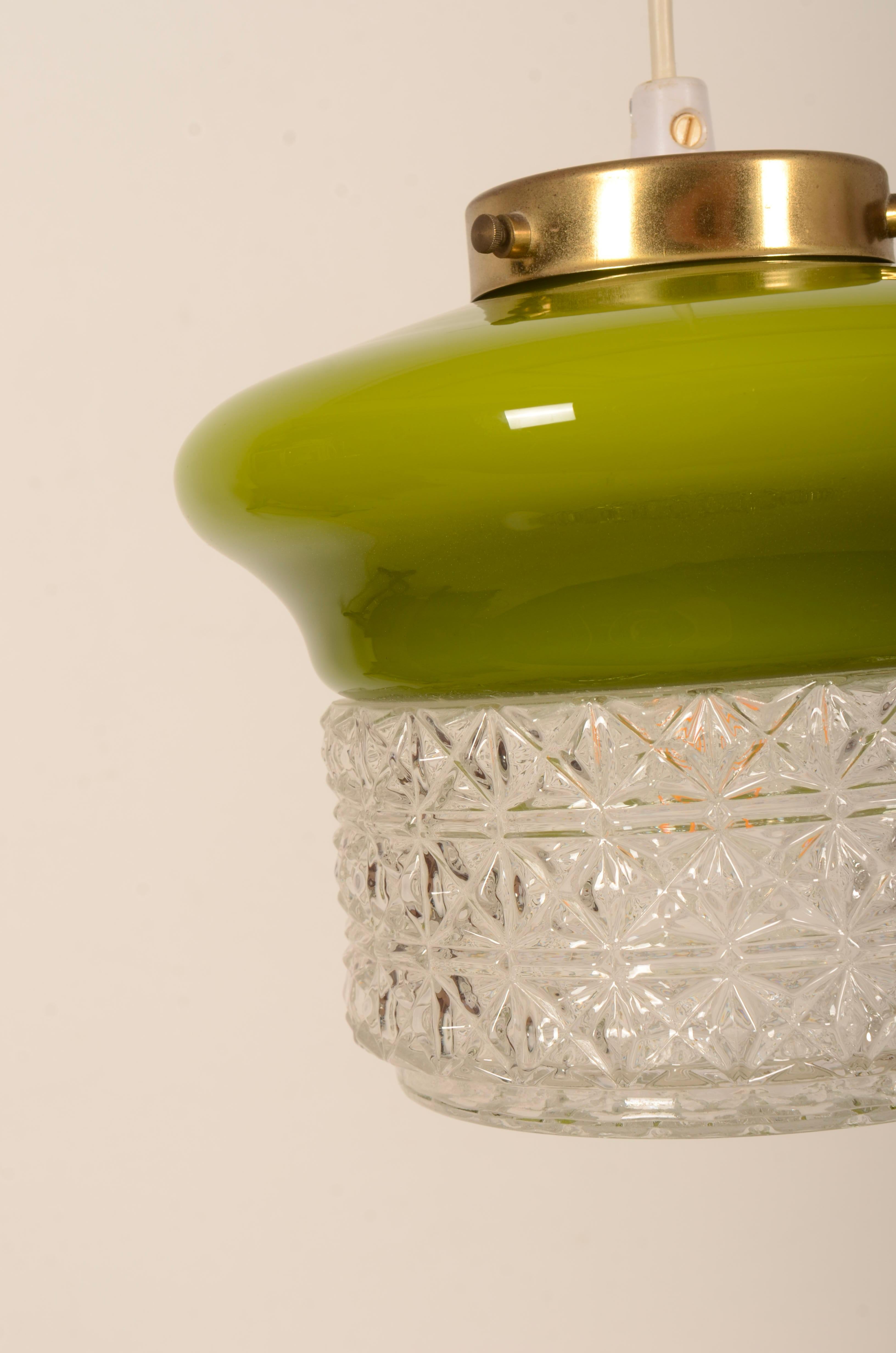 Late 20th Century Scandinavian Green Glass Pendant Lamp For Sale