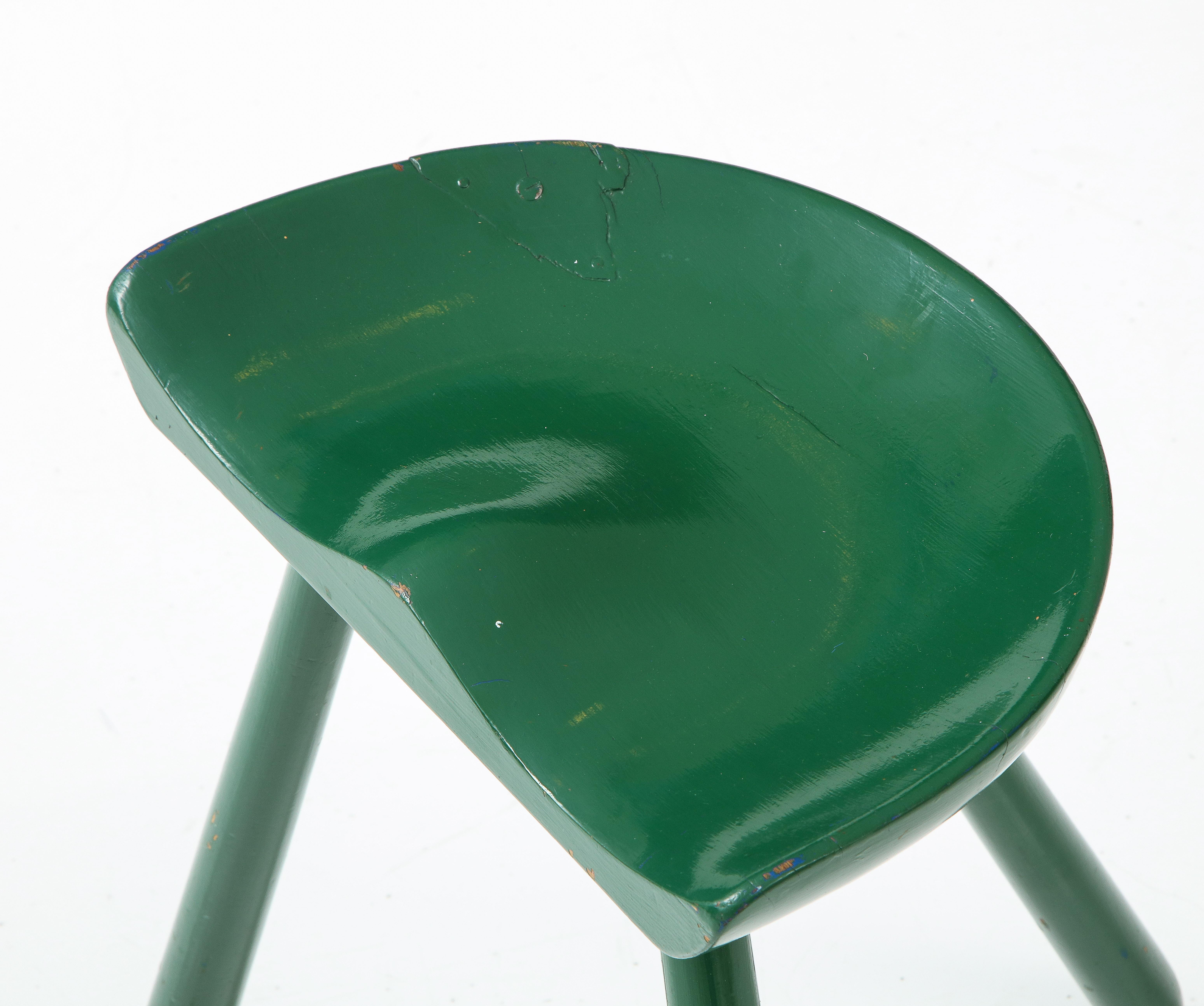 Scandinavian Green Painted Tractor Seat Stool, circa 1960s In Fair Condition In New York, NY
