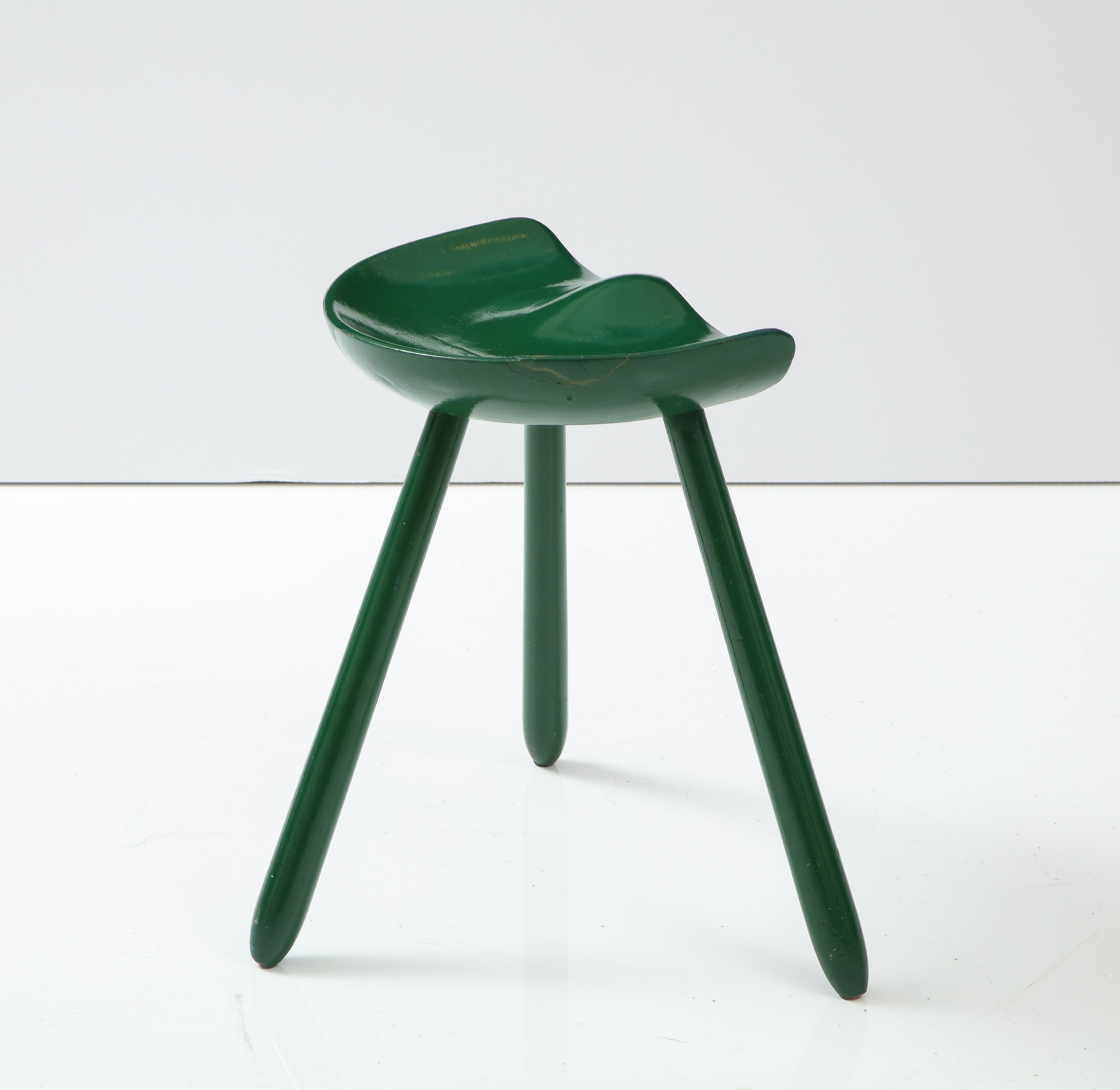 Scandinavian Green Painted Tractor Seat Stool, circa 1960s 2