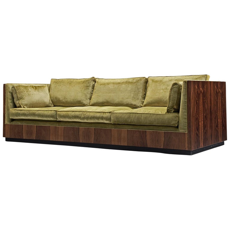 Scandinavian Green Velvet and Rosewood Sofa For Sale at 1stdibs