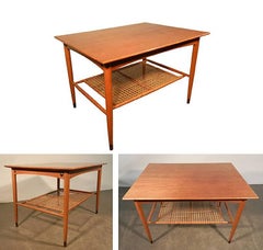 Scandinavian Gueridon in Teak and Rattan, Made in Sweden, circa 1960