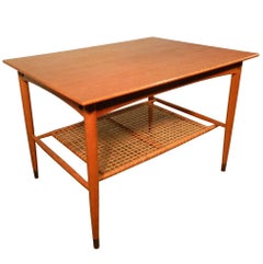 Scandinavian Gueridon in Teak and Rattan, Made in Sweden, circa 1960