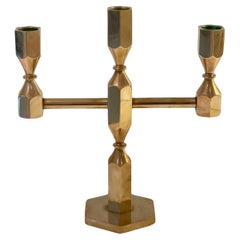 Brutalist Scandinavian Gusum Brass Candelabra, Sweden 1978