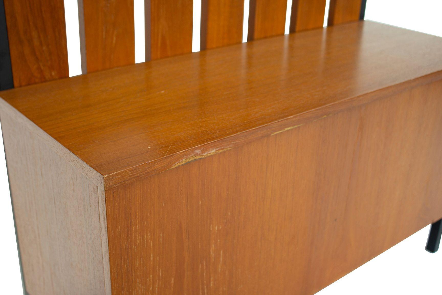 Steel Scandinavian Hall Tree and Storage Bench with Hooks and Mirror