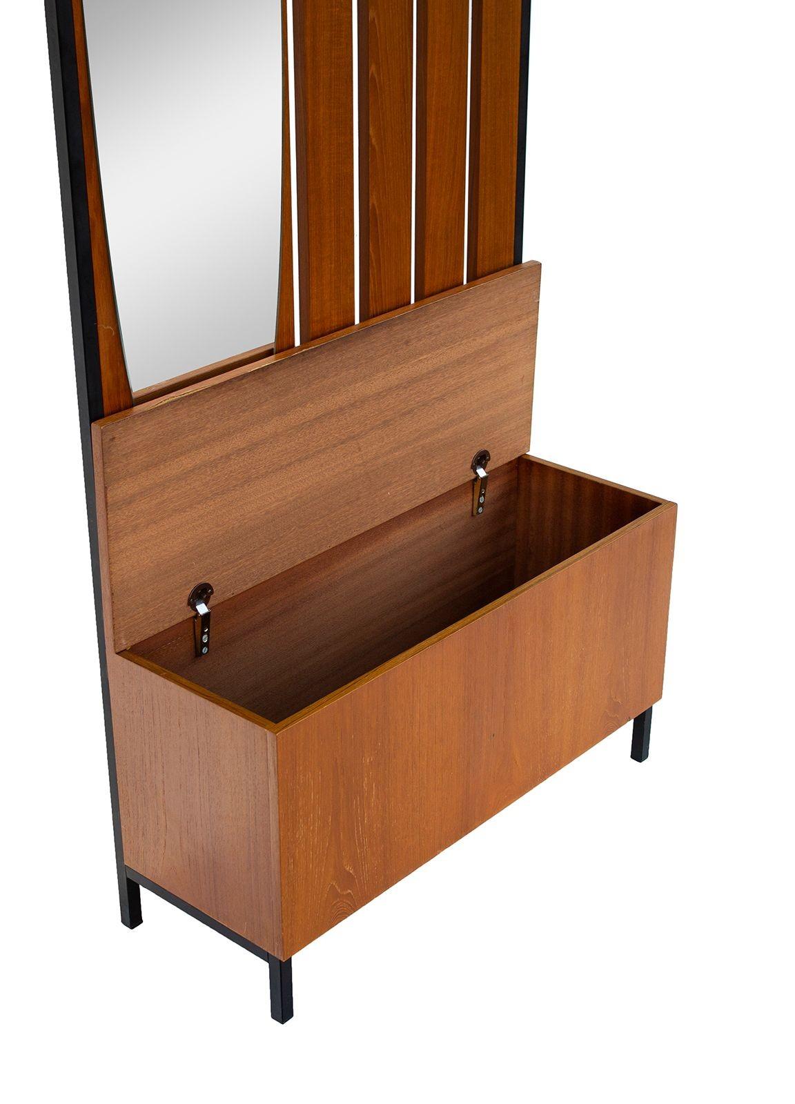 Scandinavian Hall Tree and Storage Bench with Hooks and Mirror 1