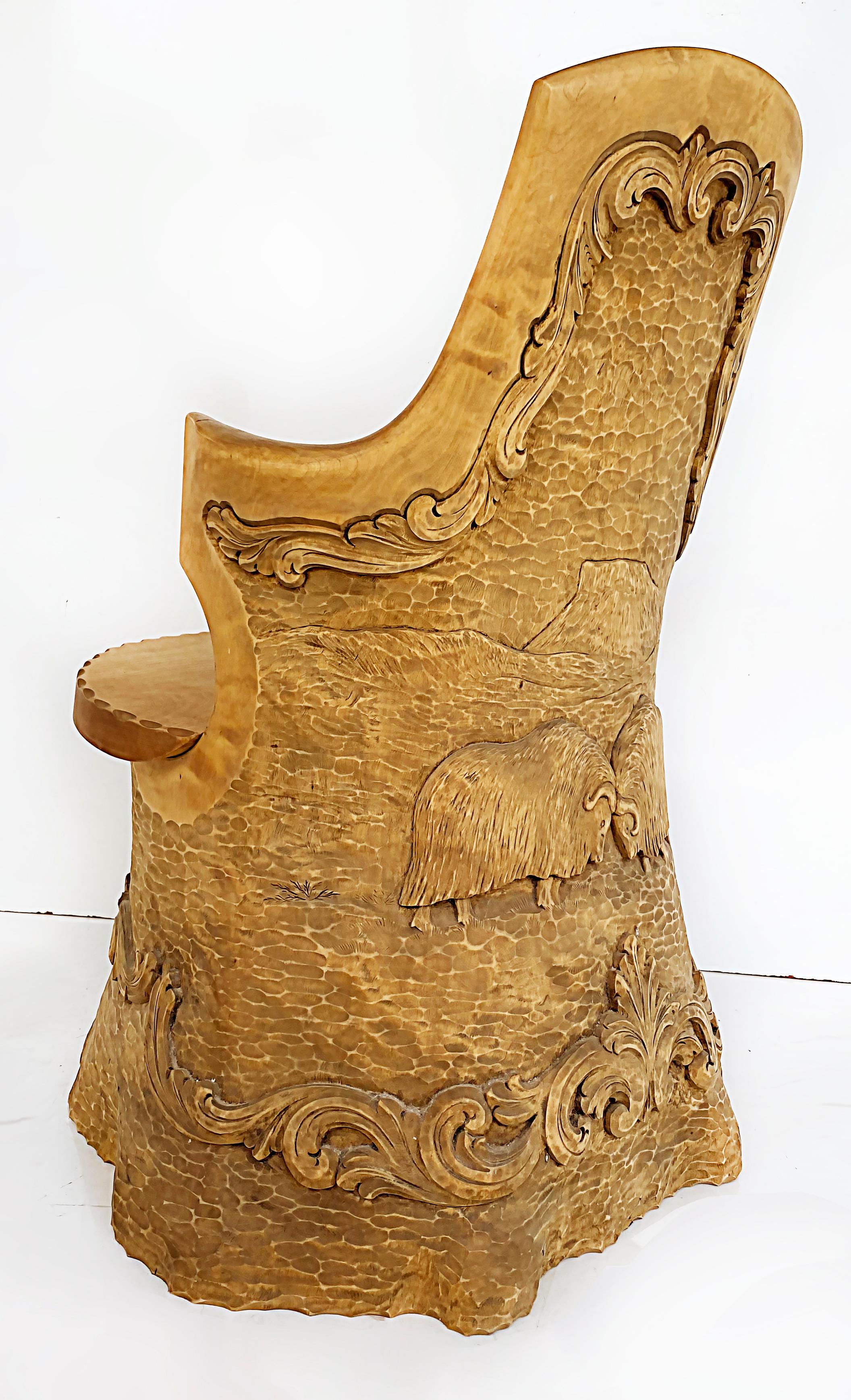 Norwegian Scandinavian Hand-Carved Kubbestol Chair, Norway or Denmark For Sale
