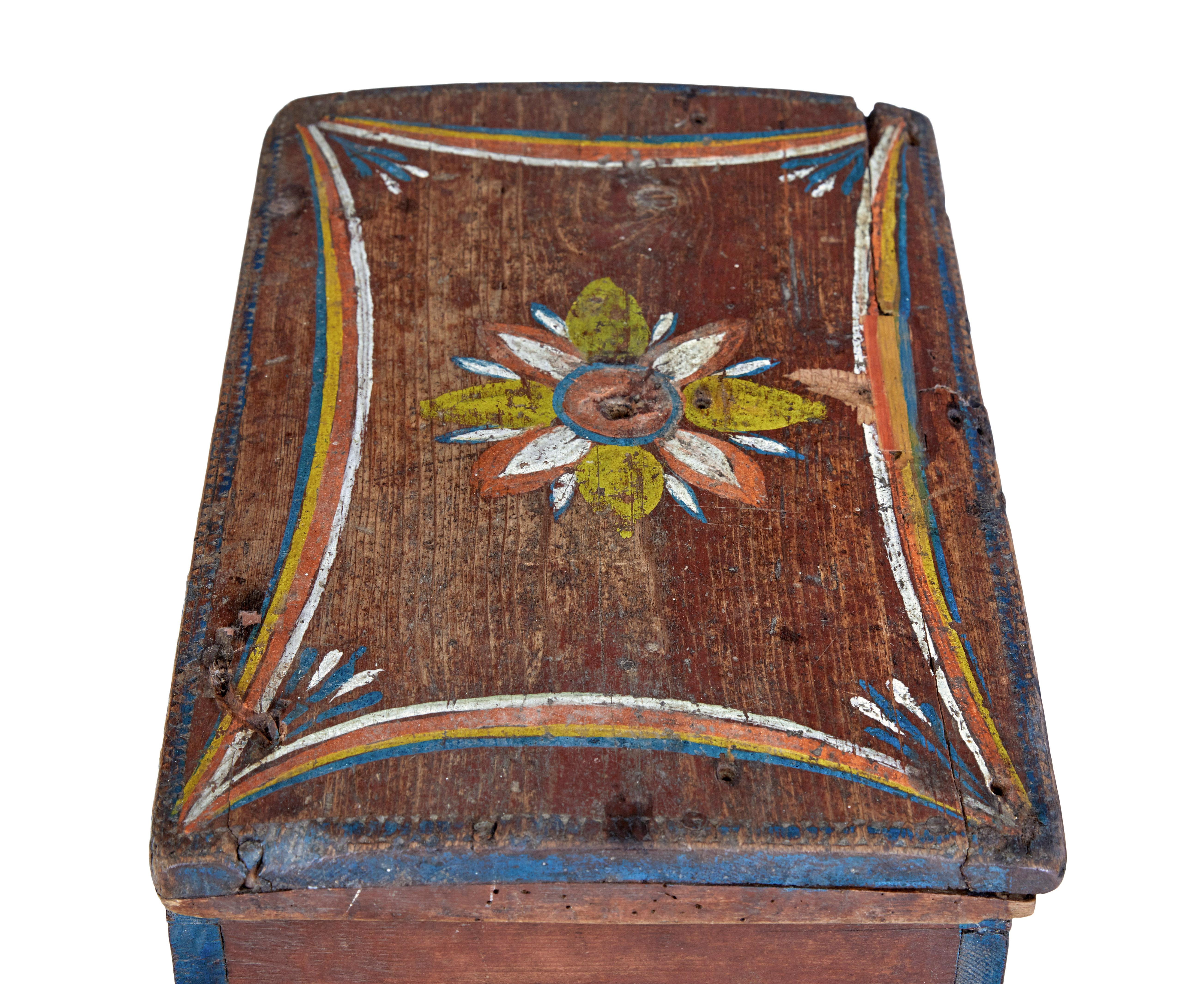 Scandinavian Hand Painted Folk Art Pine Box For Sale 1