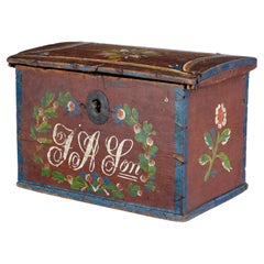 Antique Scandinavian Hand Painted Folk Art Pine Box