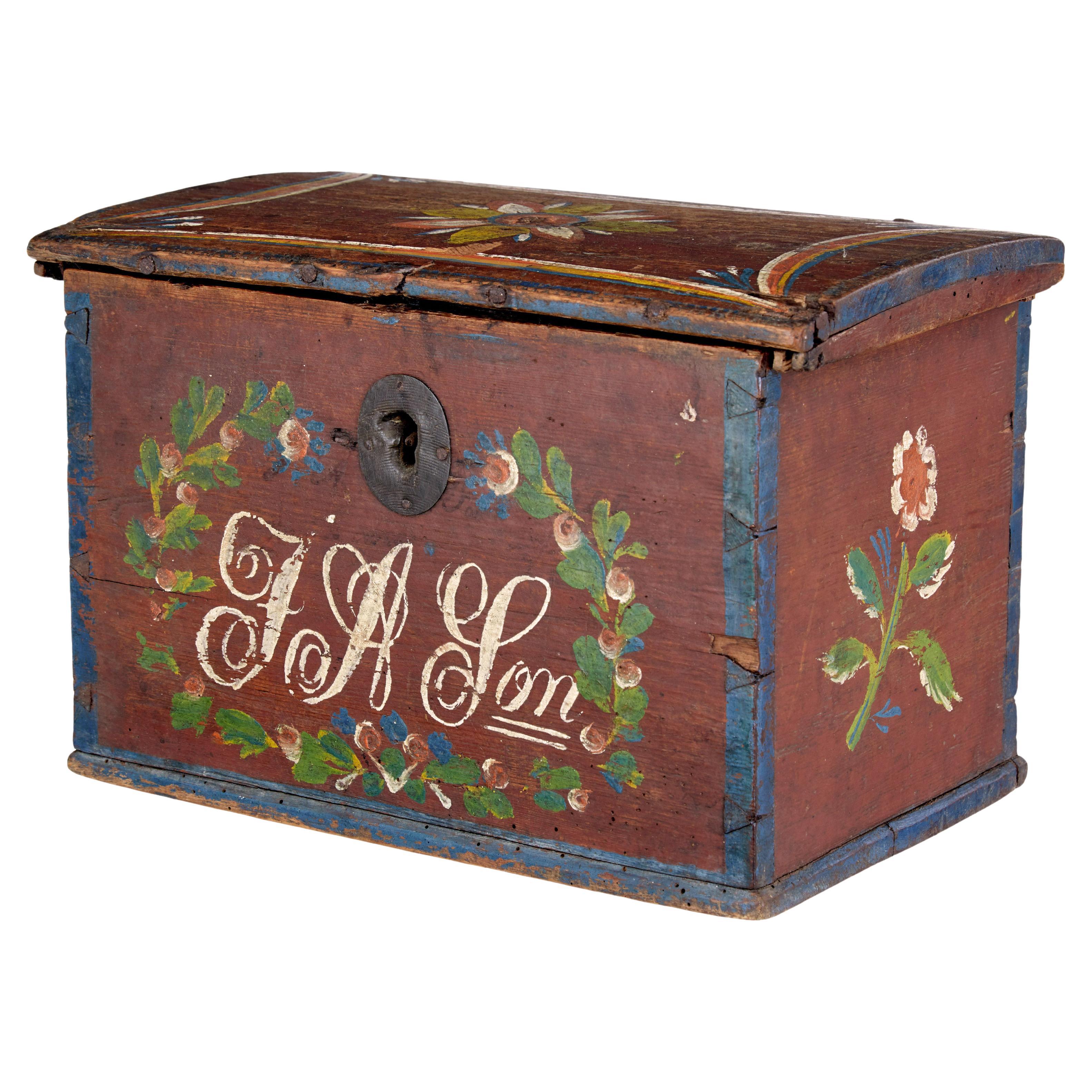 Scandinavian hand painted folk art pine box