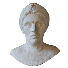 Scandinavian Hand-Sculpted Plaster Bust, circa 1930