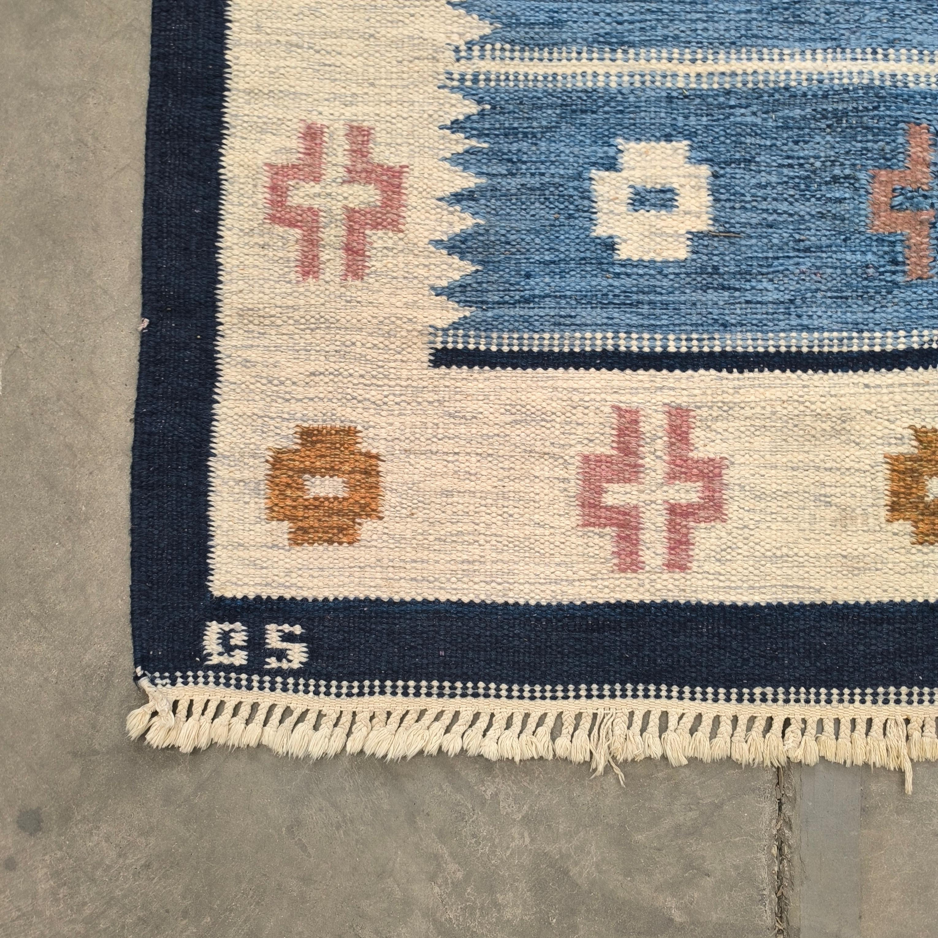 Tappeto scandinavo Rollakan tessuto a mano a trama piatta, firmato GS metà del XX secolo in vendita 11