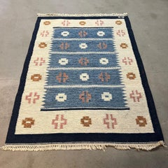 Tappeto scandinavo Rollakan tessuto a mano a trama piatta, firmato GS metà del XX secolo
