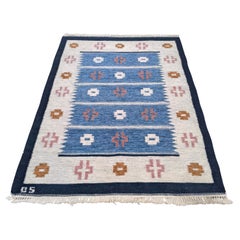 Scandinavian Handwoven Flatweave Rollakan Rug, Signed GS Mid-20th Century