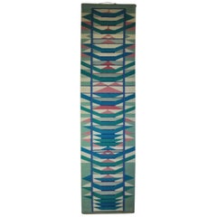 Retro Scandinavian Handwoven Tapestry, Pink, Blue and Turquoise Colors