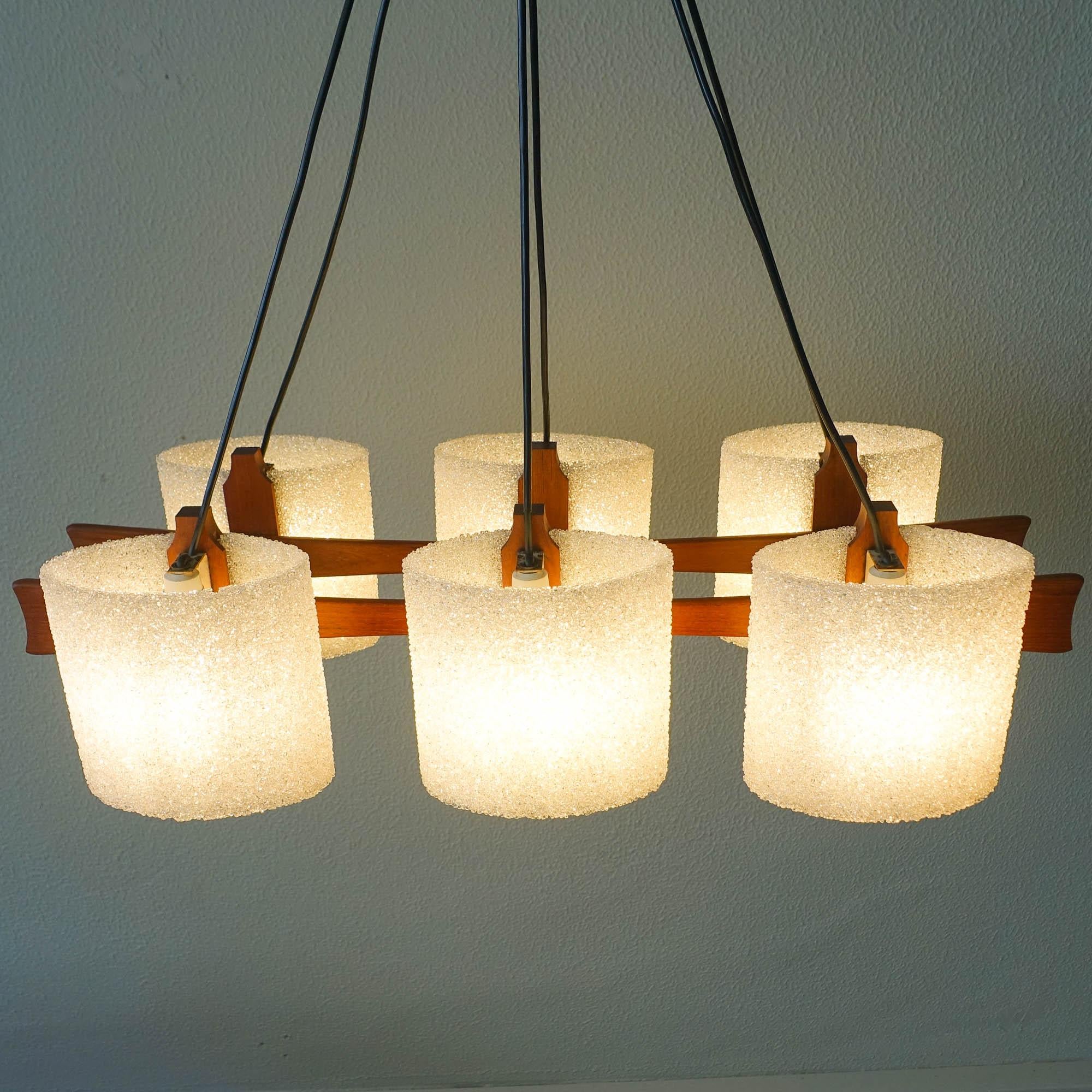 Scandinavian Hanging Lamp In Teak And Perspex Granite, 1960's For Sale 1