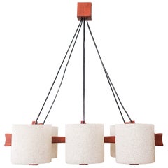 Lampada a sospensione scandinava in teak e granito perspex, anni '60