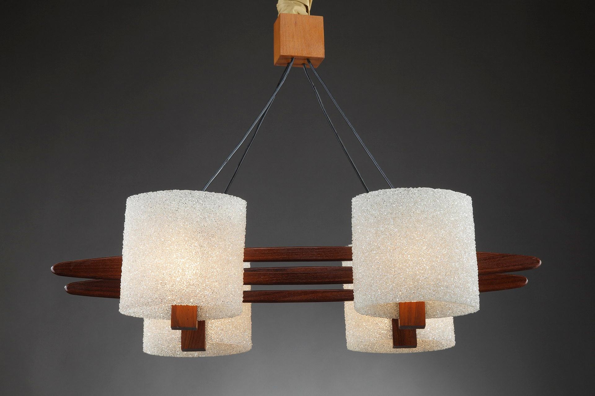 Scandinavian Hanging Lamp in Teak and Perspex Granite For Sale 1