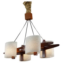 Vintage Scandinavian Hanging Lamp in Teak and Perspex Granite