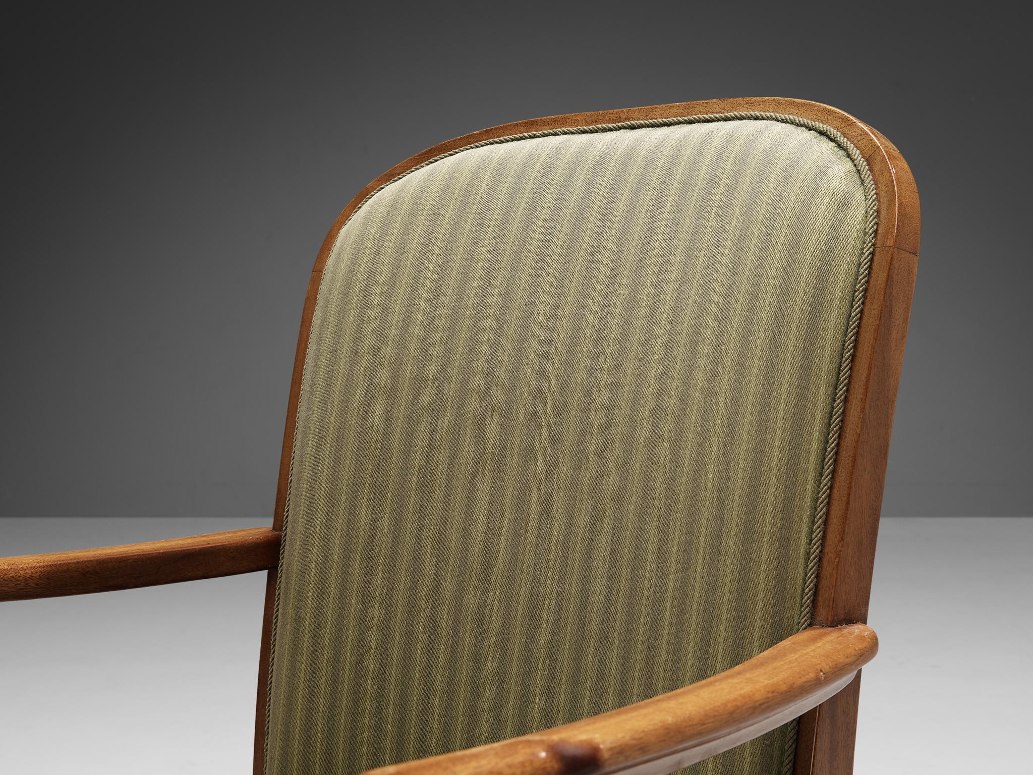 Scandinavian Modern Scandinavian High Back Chair in Oak and Green Striped Upholstery  For Sale