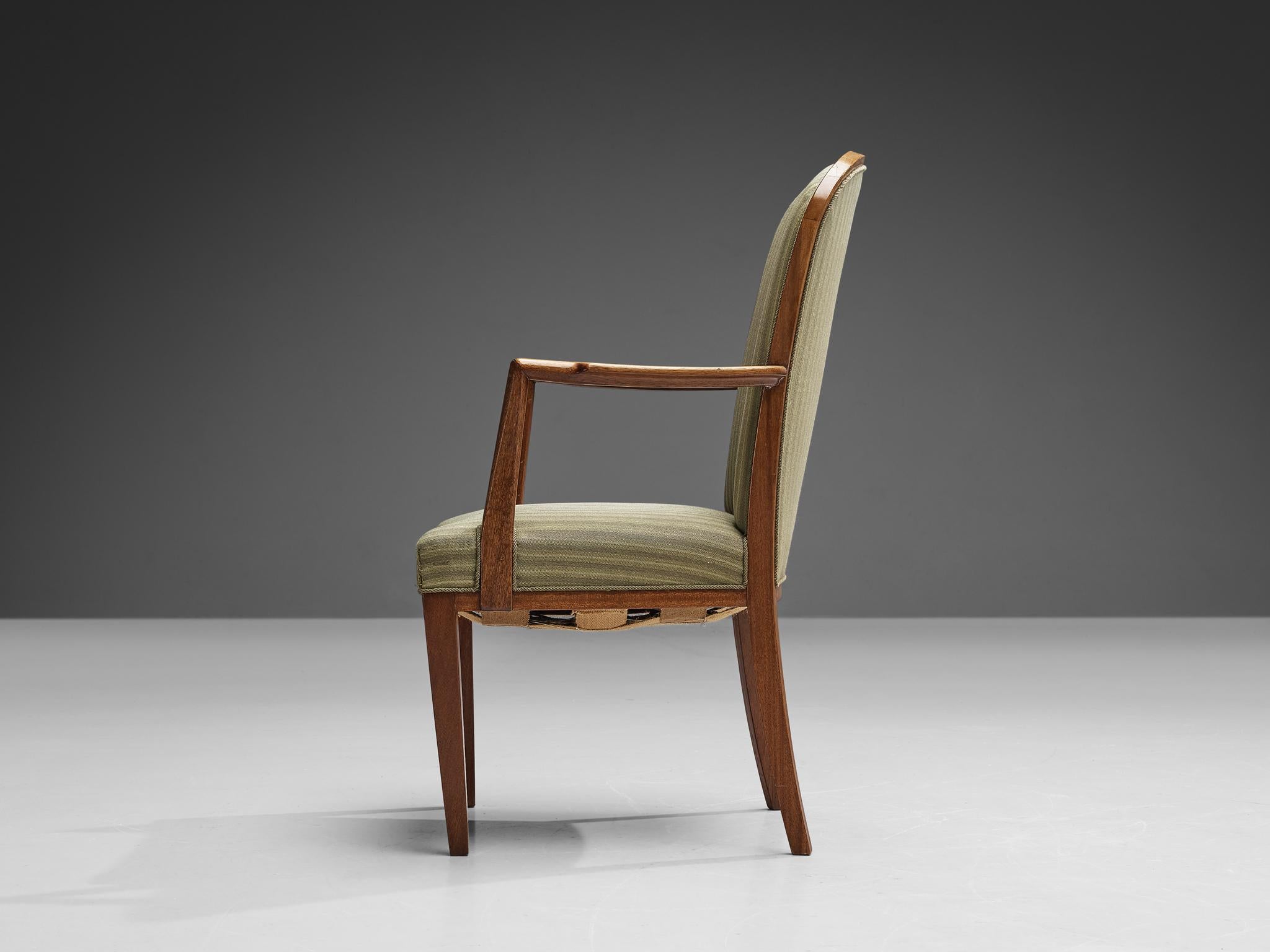 Skandinavischer Stuhl mit hoher Rückenlehne aus Eiche und grüner gestreifter Polsterung  im Zustand „Gut“ im Angebot in Waalwijk, NL