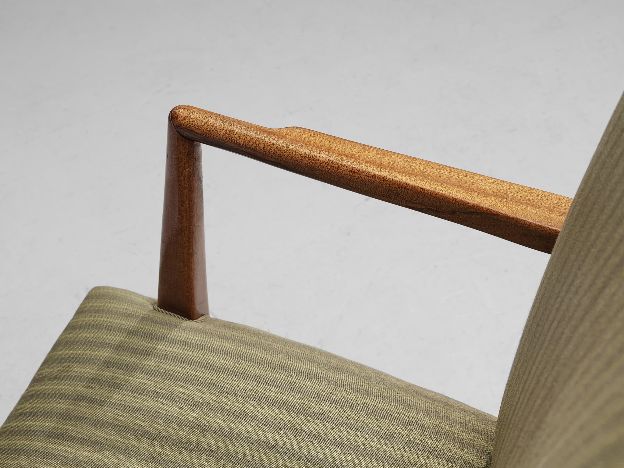 Sedia scandinava con schienale alto in Oak e tappezzeria a righe verdi In condizioni buone in vendita a Waalwijk, NL