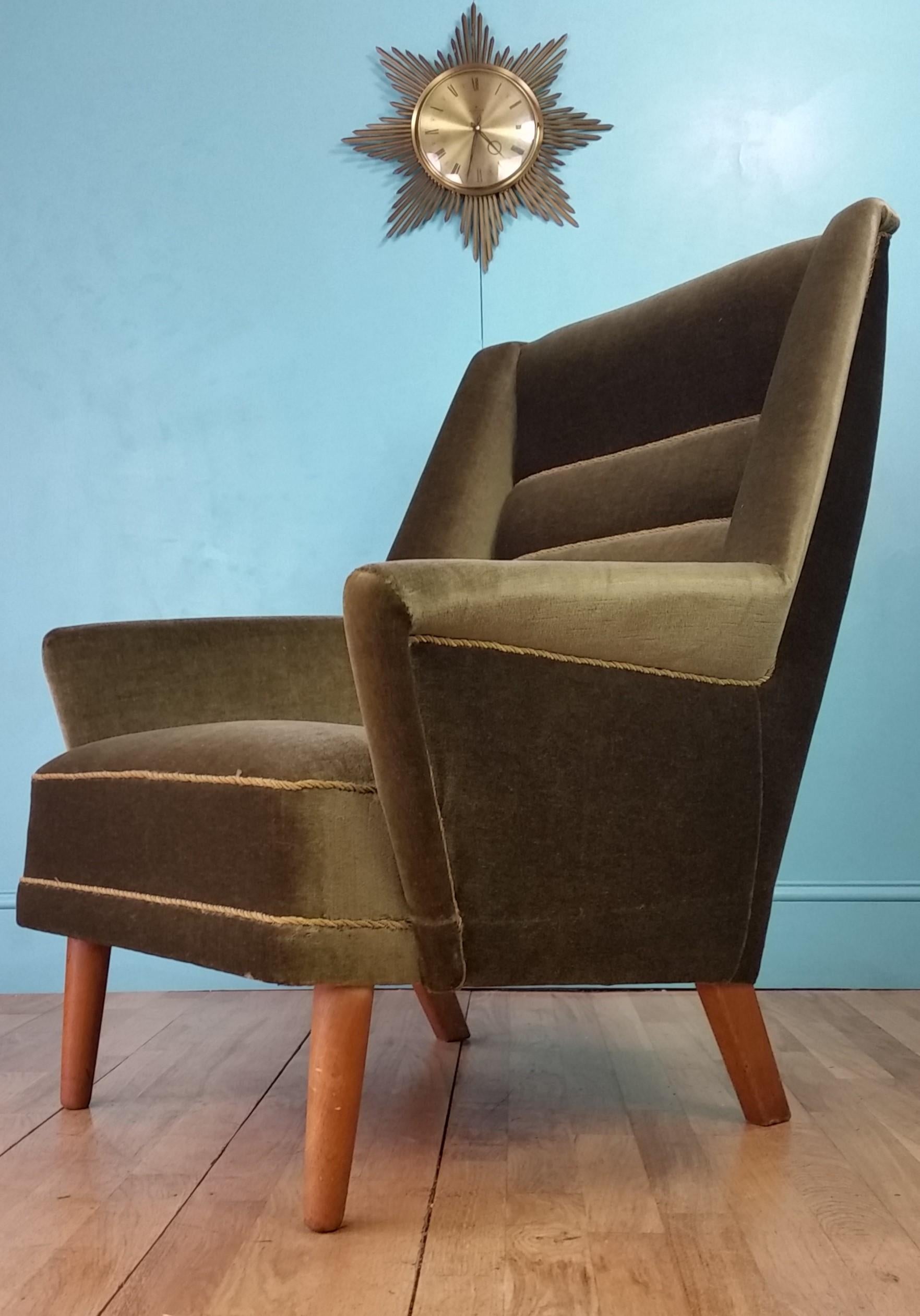 Danish Scandinavian High Back Lounge Chair, 1960's