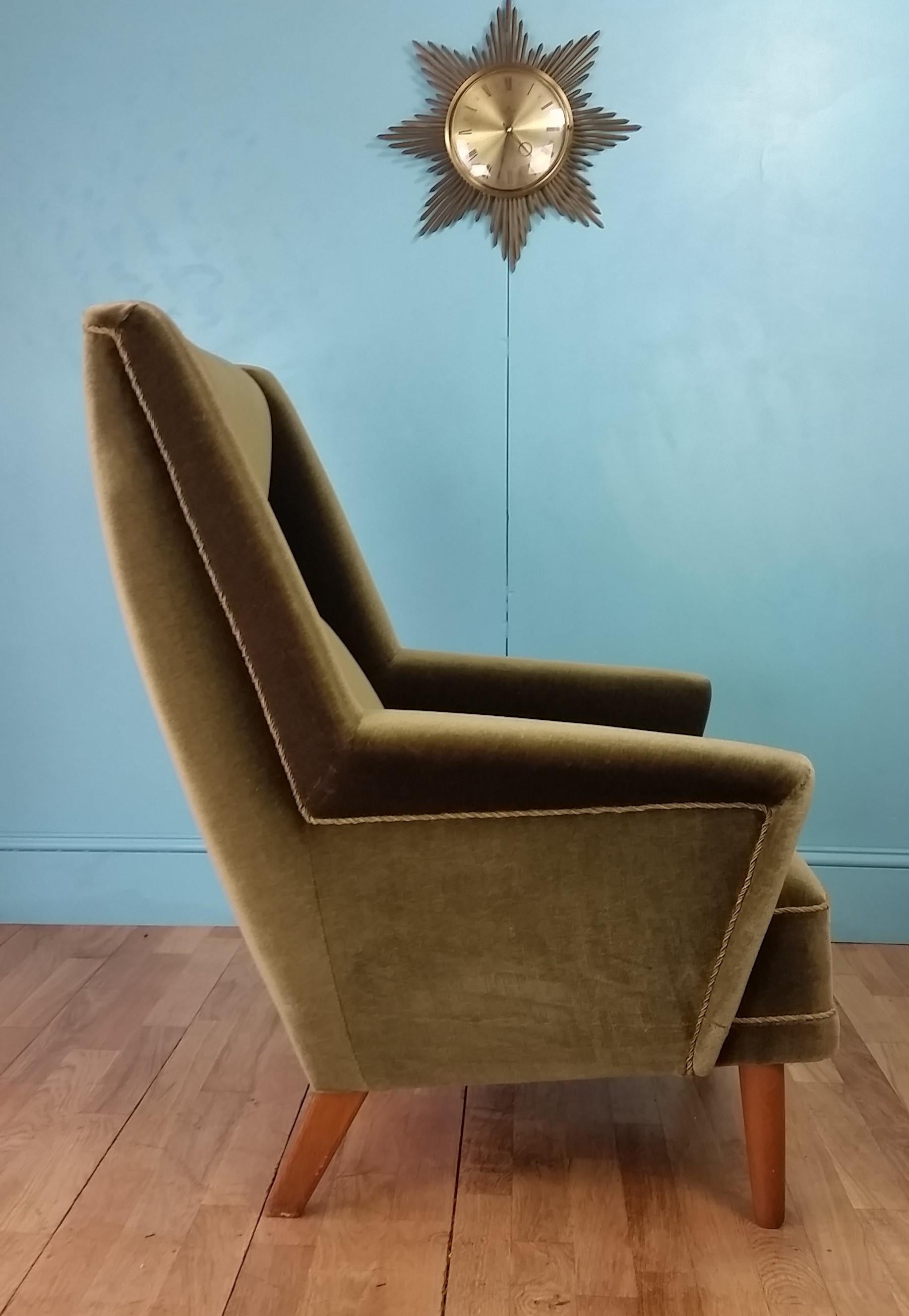 Fabric Scandinavian High Back Lounge Chair, 1960's