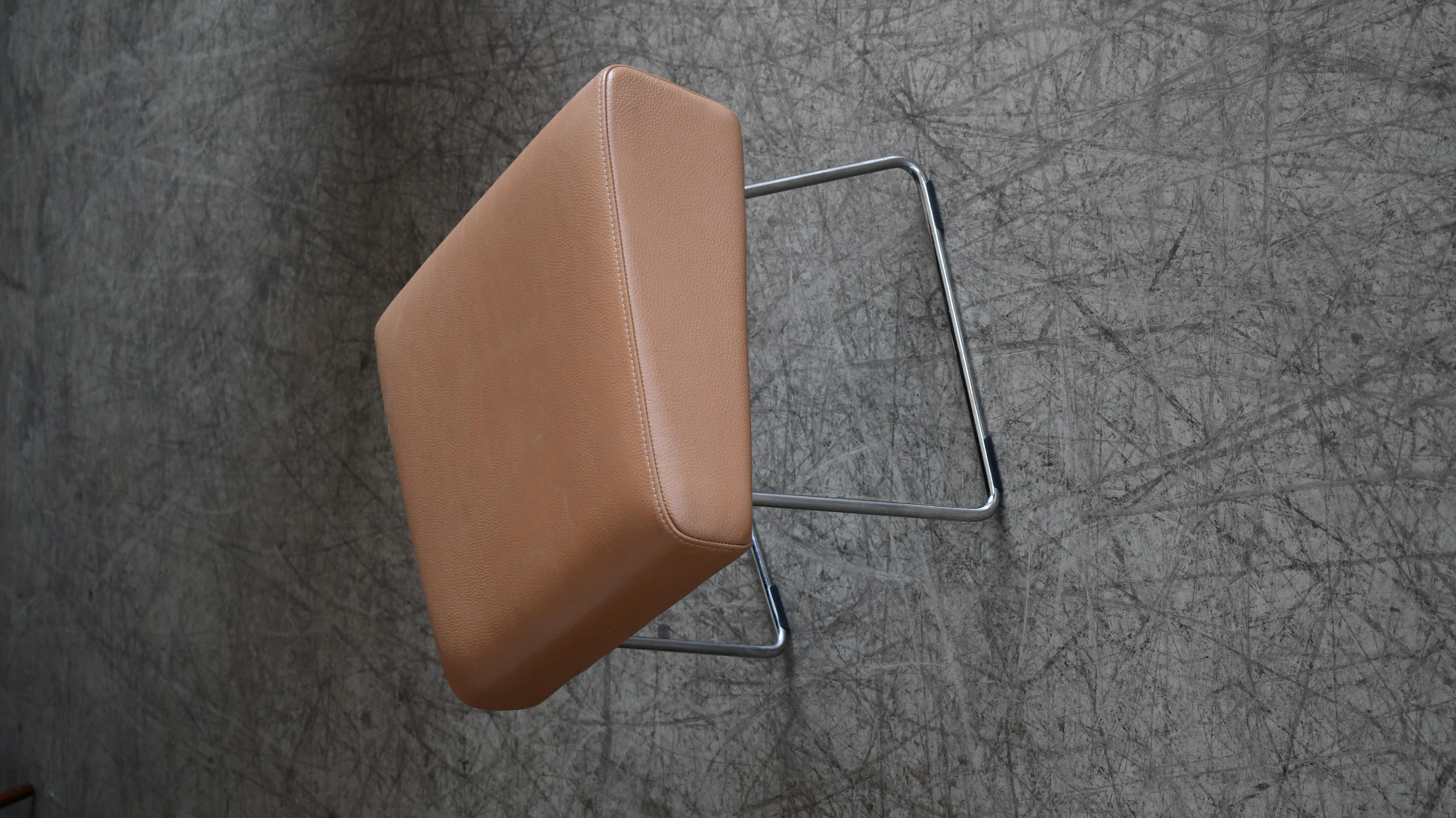 Scandinavian Highback Leather Chair with Ottoman in Beige Leather by Swedese For Sale 9