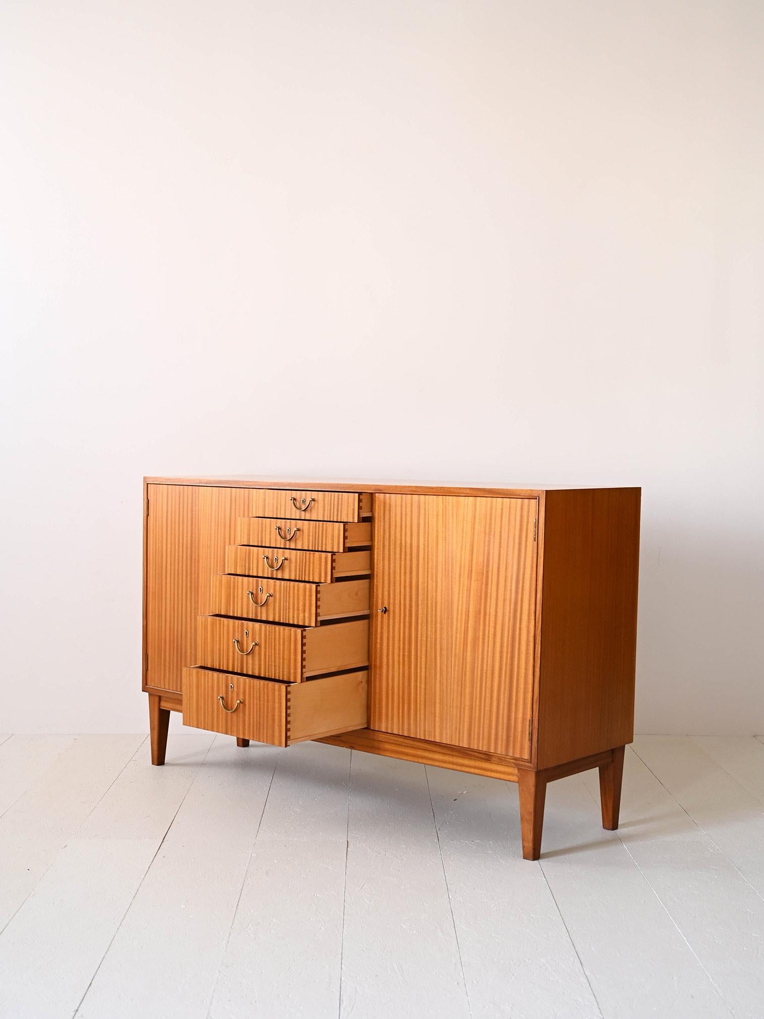 Mahogany Scandinavian highboard with center drawers For Sale